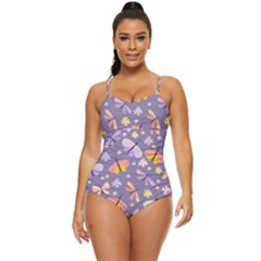 Vector-seamless-pattern-with-butterflies-beetles Retro Full Coverage Swimsuit