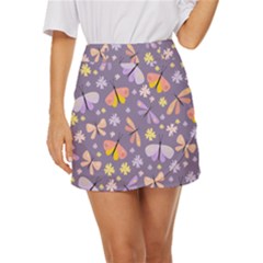 Vector-seamless-pattern-with-butterflies-beetles Mini Front Wrap Skirt