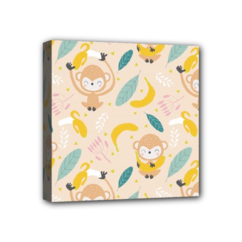 Cute-monkey-banana-seamless-pattern-background Mini Canvas 4  X 4  (stretched)