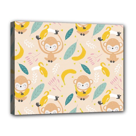 Cute-monkey-banana-seamless-pattern-background Canvas 14  X 11  (stretched) by Jancukart