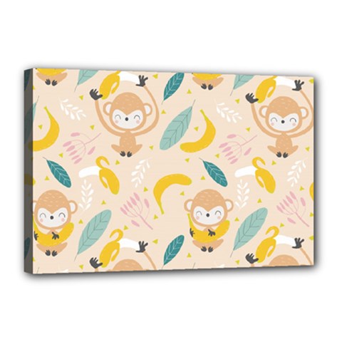 Cute-monkey-banana-seamless-pattern-background Canvas 18  X 12  (stretched)