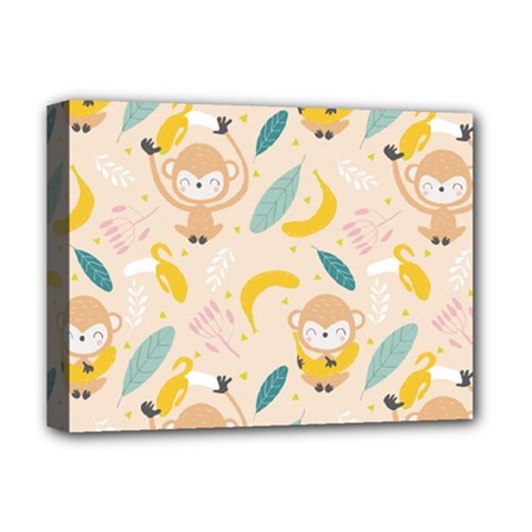 Cute-monkey-banana-seamless-pattern-background Deluxe Canvas 16  X 12  (stretched)  by Jancukart