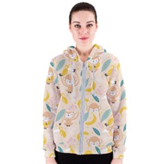 Cute-monkey-banana-seamless-pattern-background Women s Zipper Hoodie