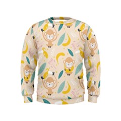 Cute-monkey-banana-seamless-pattern-background Kids  Sweatshirt