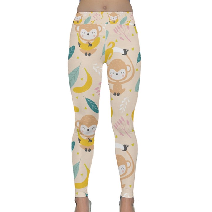 Cute-monkey-banana-seamless-pattern-background Classic Yoga Leggings