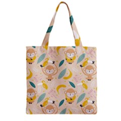 Cute-monkey-banana-seamless-pattern-background Zipper Grocery Tote Bag