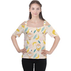 Cute-monkey-banana-seamless-pattern-background Cutout Shoulder Tee