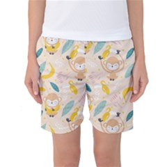 Cute-monkey-banana-seamless-pattern-background Women s Basketball Shorts by Jancukart