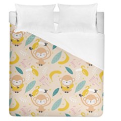 Cute-monkey-banana-seamless-pattern-background Duvet Cover (queen Size)