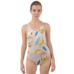 Cute-monkey-banana-seamless-pattern-background Cut-out Back One Piece Swimsuit