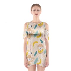 Cute-monkey-banana-seamless-pattern-background Shoulder Cutout One Piece Dress