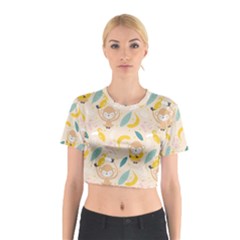 Cute-monkey-banana-seamless-pattern-background Cotton Crop Top by Jancukart