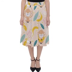 Cute-monkey-banana-seamless-pattern-background Classic Midi Skirt