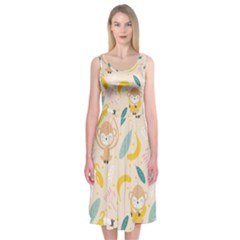 Cute-monkey-banana-seamless-pattern-background Midi Sleeveless Dress