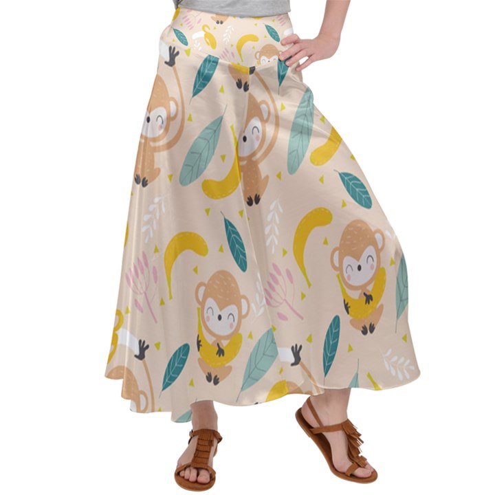 Cute-monkey-banana-seamless-pattern-background Satin Palazzo Pants