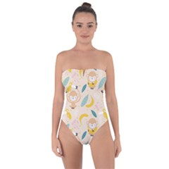 Cute-monkey-banana-seamless-pattern-background Tie Back One Piece Swimsuit