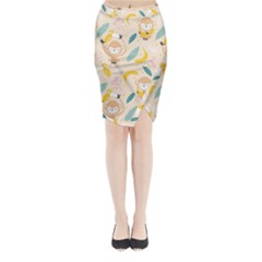 Cute-monkey-banana-seamless-pattern-background Midi Wrap Pencil Skirt