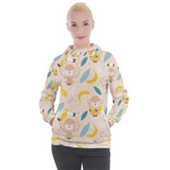 Cute-monkey-banana-seamless-pattern-background Women s Hooded Pullover