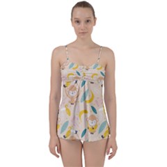 Cute-monkey-banana-seamless-pattern-background Babydoll Tankini Set