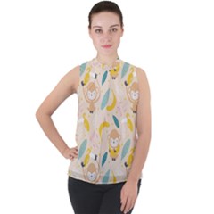 Cute-monkey-banana-seamless-pattern-background Mock Neck Chiffon Sleeveless Top by Jancukart