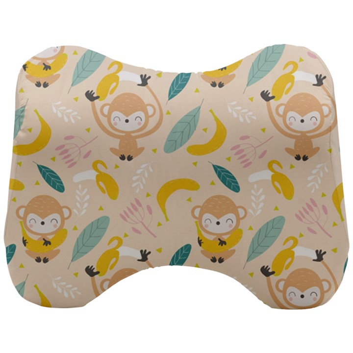 Cute-monkey-banana-seamless-pattern-background Head Support Cushion