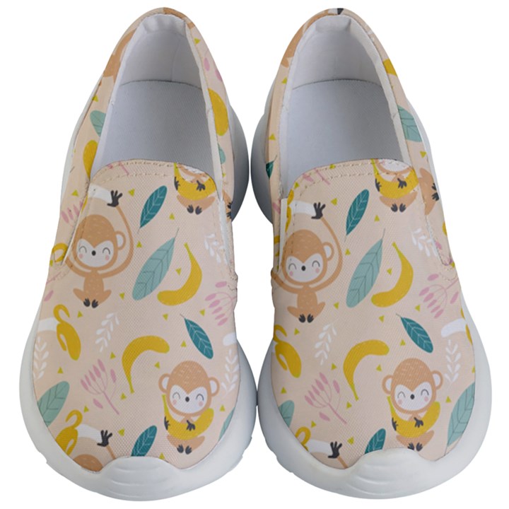 Cute-monkey-banana-seamless-pattern-background Kids Lightweight Slip Ons