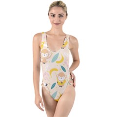 Cute-monkey-banana-seamless-pattern-background High Leg Strappy Swimsuit