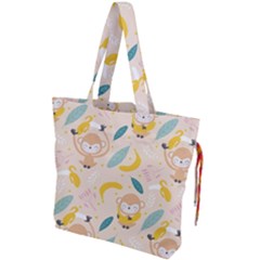 Cute-monkey-banana-seamless-pattern-background Drawstring Tote Bag