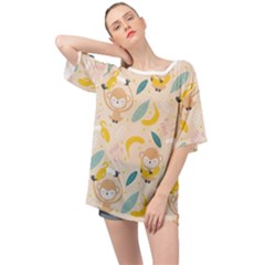 Cute-monkey-banana-seamless-pattern-background Oversized Chiffon Top by Jancukart