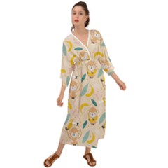 Cute-monkey-banana-seamless-pattern-background Grecian Style  Maxi Dress