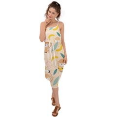 Cute-monkey-banana-seamless-pattern-background Waist Tie Cover Up Chiffon Dress