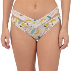 Cute-monkey-banana-seamless-pattern-background Double Strap Halter Bikini Bottom