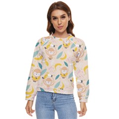 Cute-monkey-banana-seamless-pattern-background Women s Long Sleeve Raglan Tee