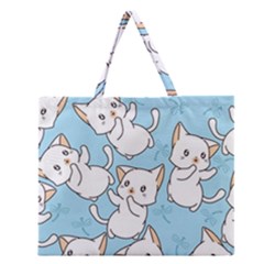 Seamless-little-cat-dragonfly-pattern Zipper Large Tote Bag