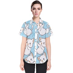 Seamless-little-cat-dragonfly-pattern Women s Short Sleeve Shirt