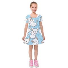 Seamless-little-cat-dragonfly-pattern Kids  Short Sleeve Velvet Dress