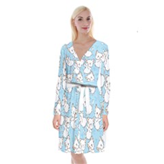 Seamless-little-cat-dragonfly-pattern Long Sleeve Velvet Front Wrap Dress