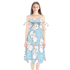 Seamless-little-cat-dragonfly-pattern Shoulder Tie Bardot Midi Dress