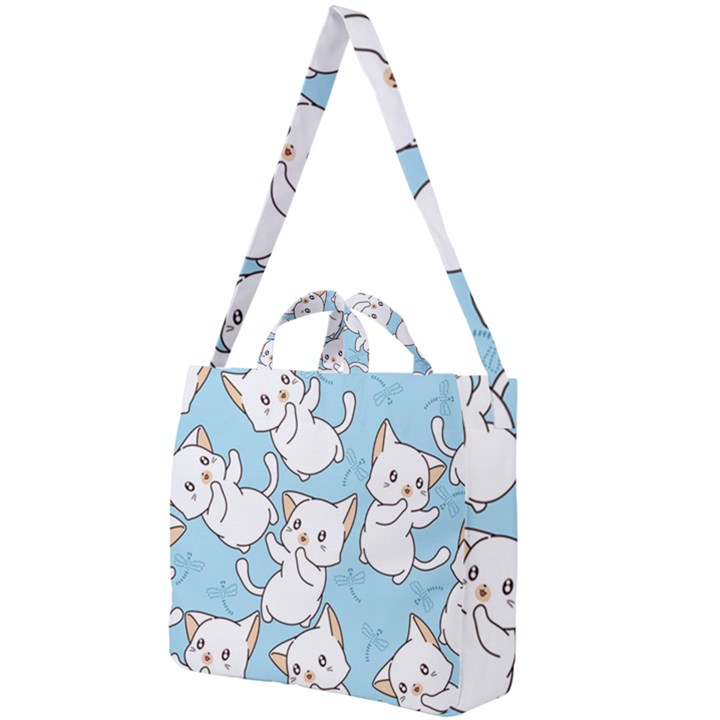 Seamless-little-cat-dragonfly-pattern Square Shoulder Tote Bag