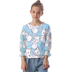 Seamless-little-cat-dragonfly-pattern Kids  Cuff Sleeve Top