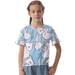 Seamless-little-cat-dragonfly-pattern Kids  Cuff Sleeve Scrunch Bottom Tee