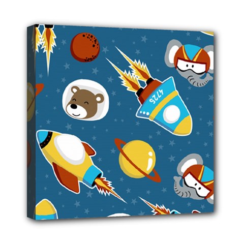 Seamless-pattern-vector-with-spacecraft-funny-animals-astronaut Mini Canvas 8  X 8  (stretched)