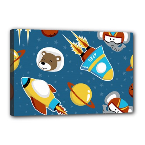 Seamless-pattern-vector-with-spacecraft-funny-animals-astronaut Canvas 18  X 12  (stretched) by Jancukart