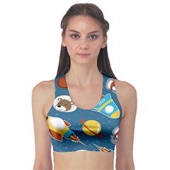 Seamless-pattern-vector-with-spacecraft-funny-animals-astronaut Sports Bra by Jancukart