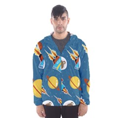 Seamless-pattern-vector-with-spacecraft-funny-animals-astronaut Men s Hooded Windbreaker by Jancukart