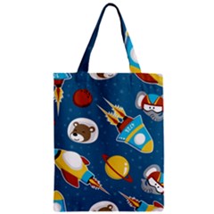 Seamless-pattern-vector-with-spacecraft-funny-animals-astronaut Zipper Classic Tote Bag