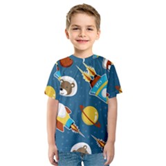 Seamless-pattern-vector-with-spacecraft-funny-animals-astronaut Kids  Sport Mesh Tee