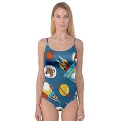 Seamless-pattern-vector-with-spacecraft-funny-animals-astronaut Camisole Leotard  by Jancukart