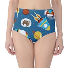 Seamless-pattern-vector-with-spacecraft-funny-animals-astronaut Classic High-waist Bikini Bottoms by Jancukart