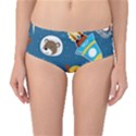 Seamless-pattern-vector-with-spacecraft-funny-animals-astronaut Mid-Waist Bikini Bottoms View1